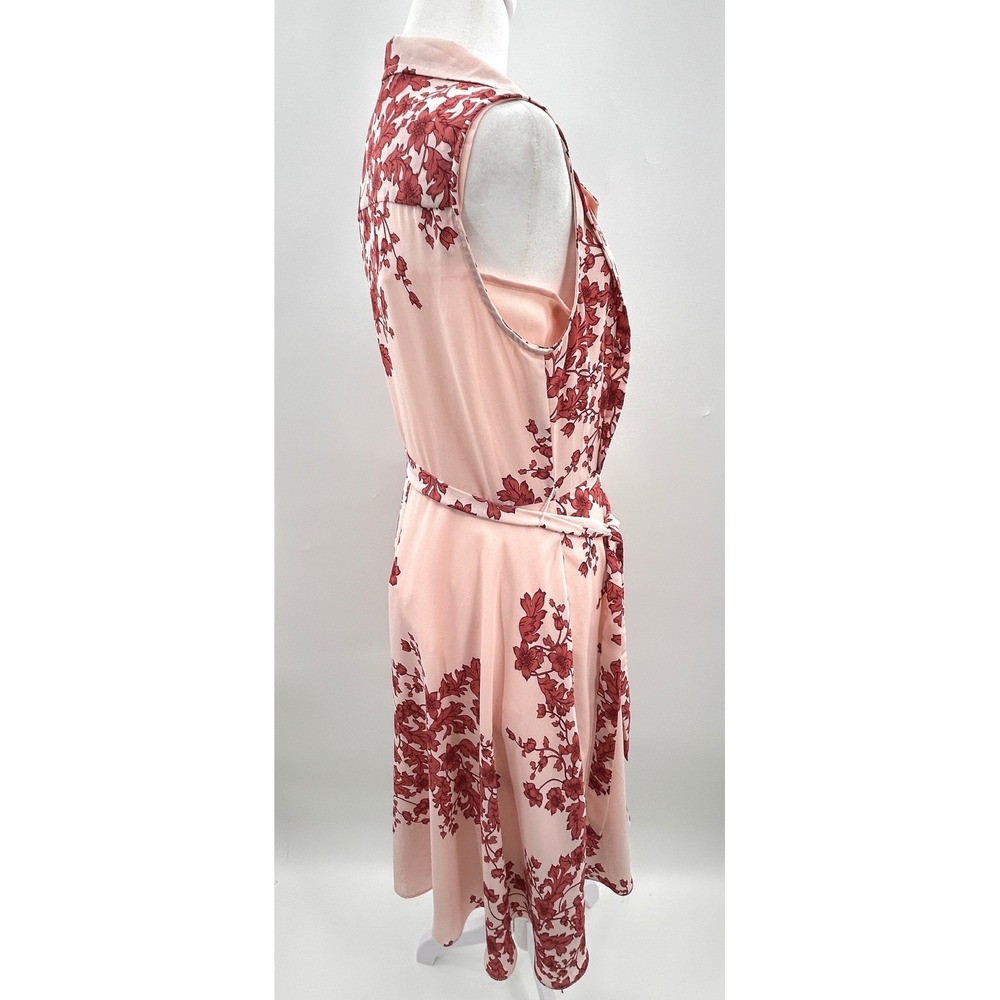 Nanette Lepore Pink Floral Sleeveless Belted Midi Shirtdress Size 6 Burgundy - Picture 6 of 16